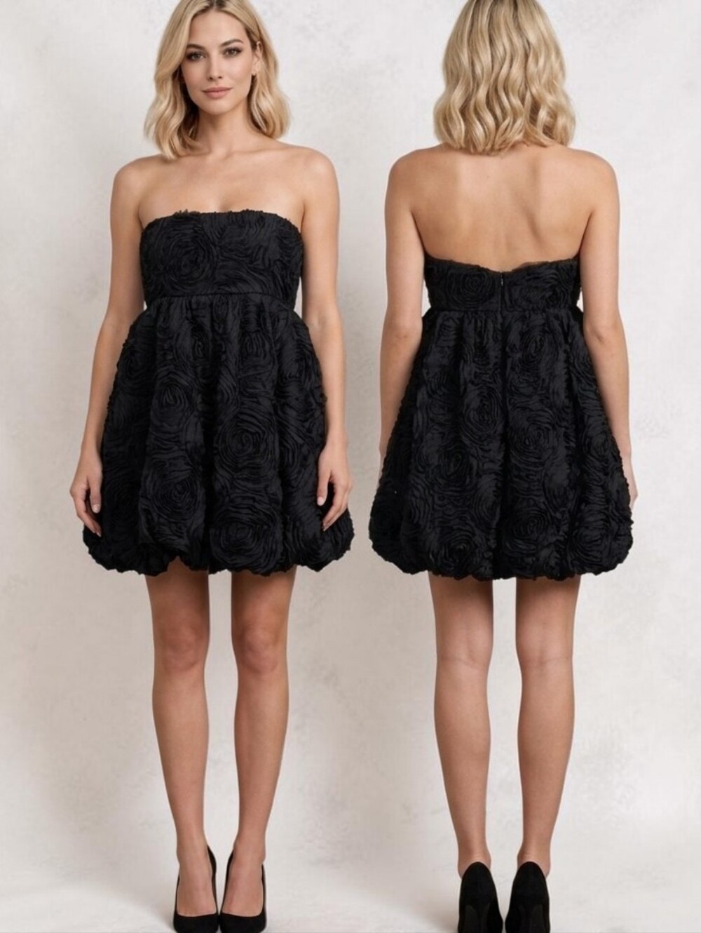 ZARA Textured Rosette Strapless Mini Bubble Coctail Dress - Size XL